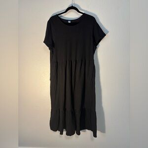 OLD NAVY Black Short Sleeve Maxi Dress with Ruffled Bottom 🖤 with POCKETS